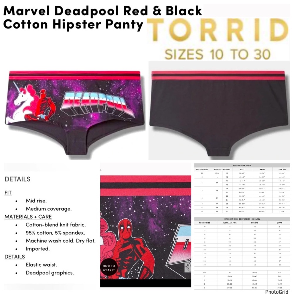Torrid 6 plus size marvel Deadpool cotton boyshort panty NWT